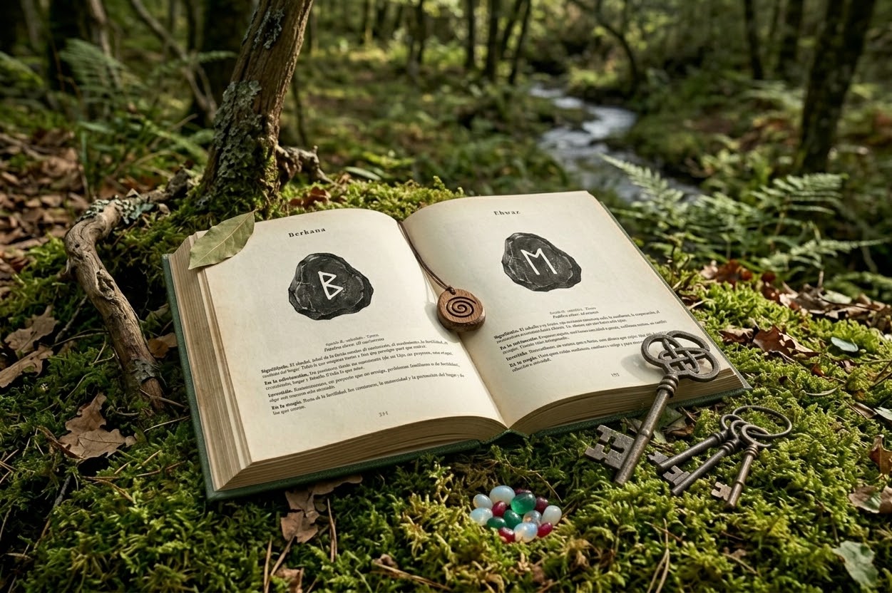 El libro abierto sobre el musgo de un bosque