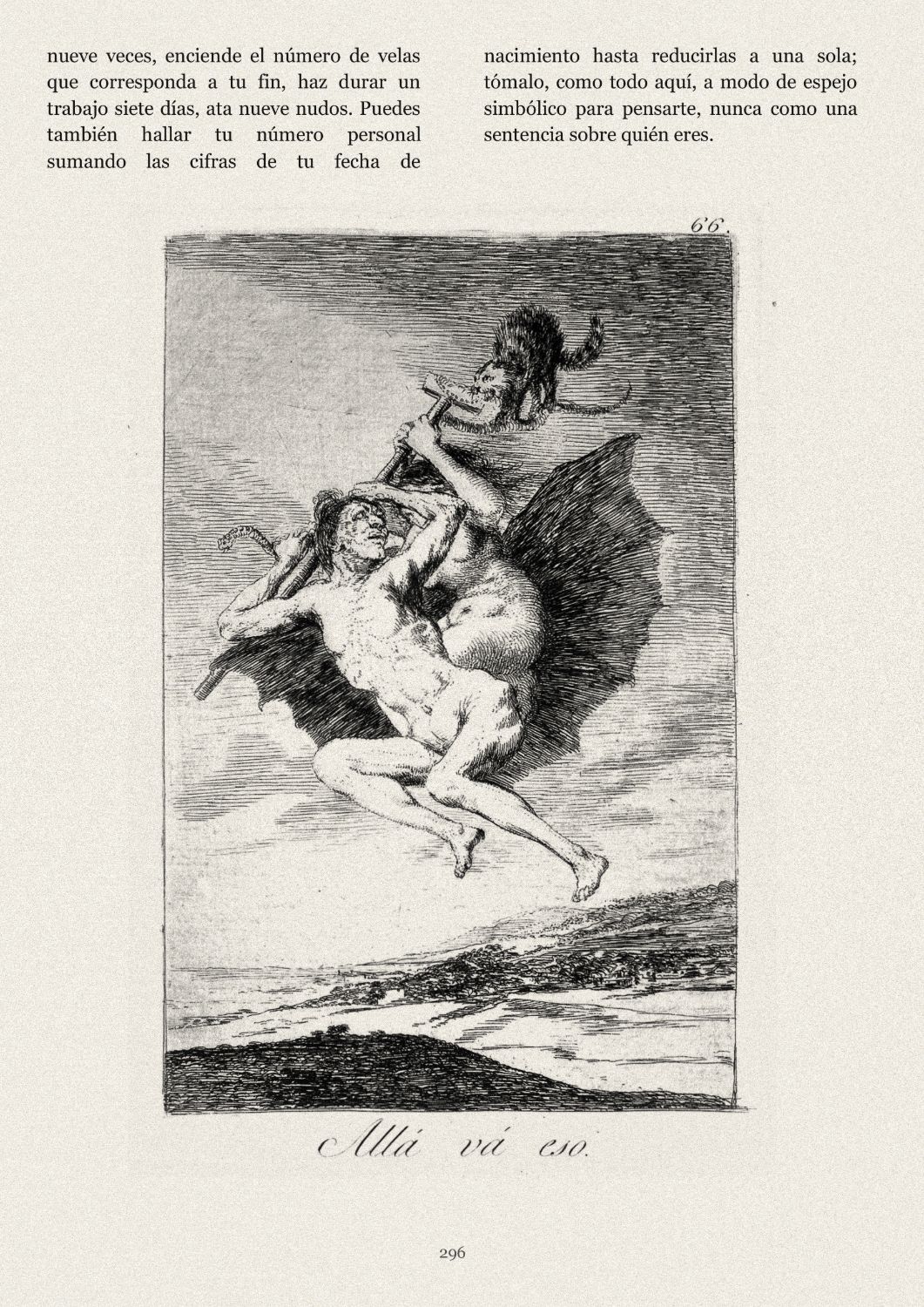 Página 296: grabado de Goya, Allá va eso