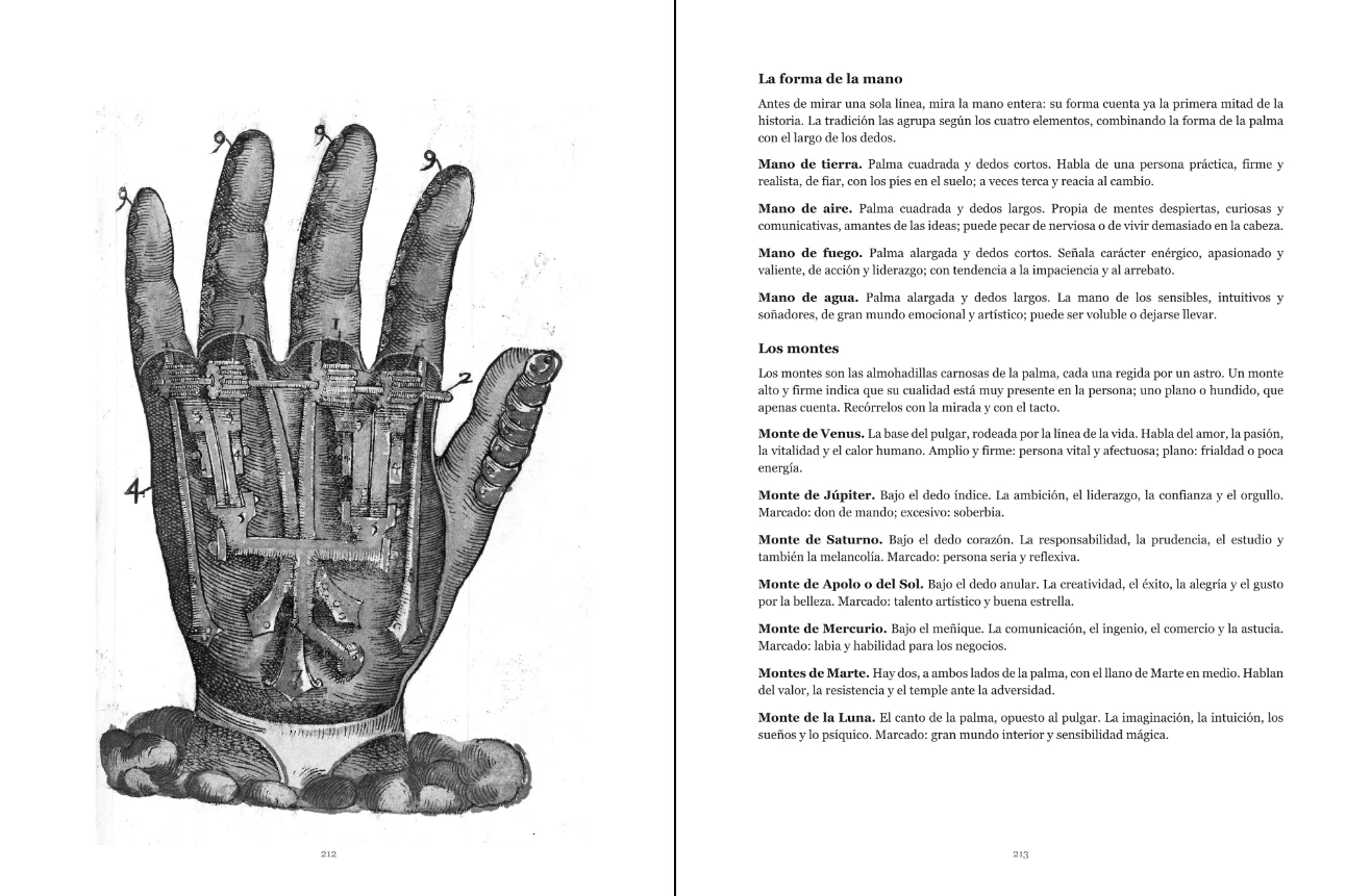 Páginas 212 y 213: la forma de la mano y los montes