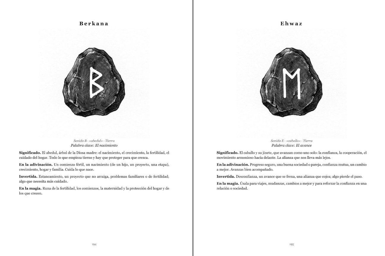 Páginas 194 y 195: runas Berkana y Ehwaz